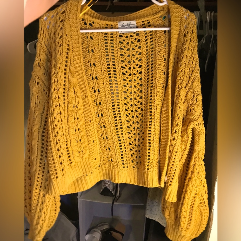 Knit/Crocheted cropped Cardigan in Mustard Yellow